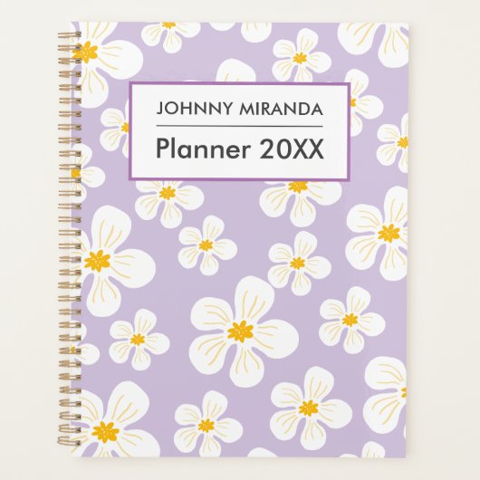White Floral Monogram naam maand en week Paarse Planner (Voorkant)