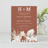 White Floral Monogram Terracotta Boho Wedding Kaart (Staand voorkant)