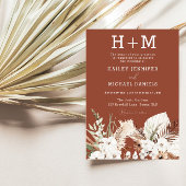White Floral Monogram Terracotta Boho Wedding Kaart