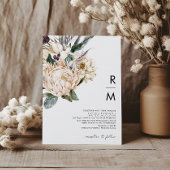 White Floral Monogram Wedding Kaart