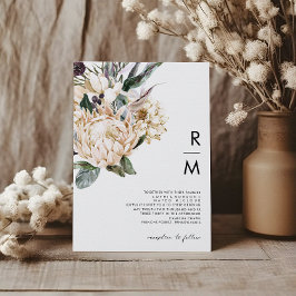 White Floral Monogram Wedding Kaart
