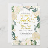 White Floral Nuestra Boda Mexican Wedding Invitati Kaart (Voorkant)