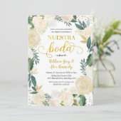 White Floral Nuestra Boda Mexican Wedding Invitati Kaart (Staand voorkant)