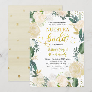 White Floral Nuestra Boda Mexican Wedding Invitati Kaart