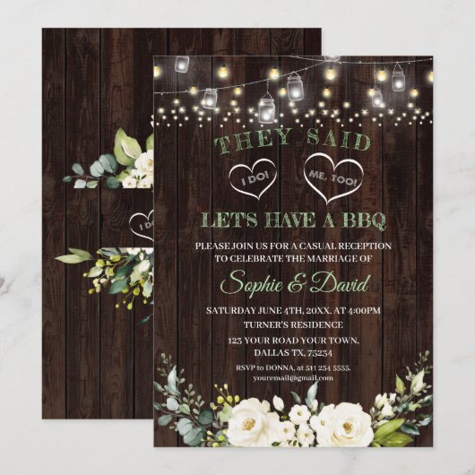 White Floral Old Barn after I DO Wedding BBQ Kaart (Voorkant / Achterkant)