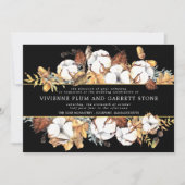 White Floral on Black and Gold Fall Wedding Kaart (Voorkant)