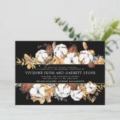 White Floral on Black and Gold Fall Wedding Kaart (Staand voorkant)