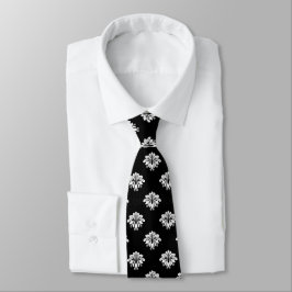 White floral on Black Stropdas