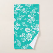 White Floral on Turquoise Background Bad Handdoek (Handdoek)