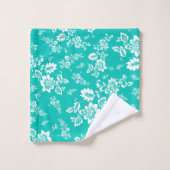 White Floral on Turquoise Background Bad Handdoek (Wasdoekje)
