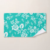 White Floral on Turquoise Background Bad Handdoek (Handdoek)