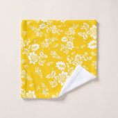 White Floral on Yellow Spring Background Bad Handdoek (Wasdoekje)