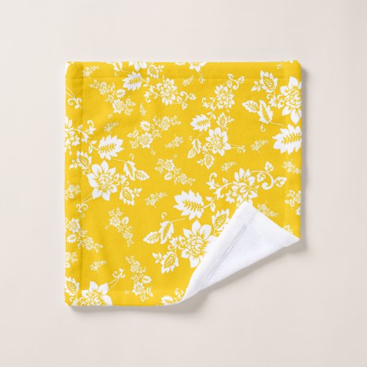 White Floral on Yellow Spring Background Bad Handdoek (Wasdoekje)