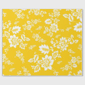 White Floral on Yellow Spring Background Cadeaupapier (Vlak)