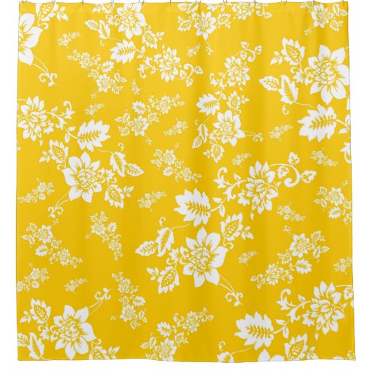 White Floral on Yellow Spring Background Douchegordijn (Voorkant)