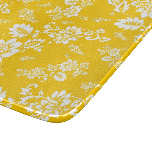 White Floral on Yellow Spring Background Snijplank (Hoek)