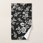 White Floral op Black Night Background Bad Handdoek (Handdoek)