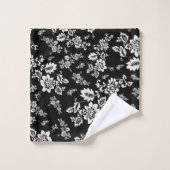 White Floral op Black Night Background Bad Handdoek (Wasdoekje)