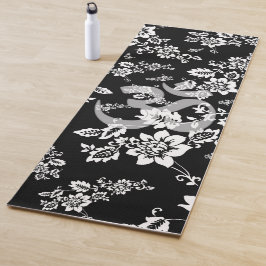 White Floral op Black Night Background Yogamat