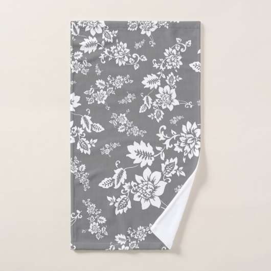White Floral op Ultimate Grey Background Bad Handdoek (Handdoek)