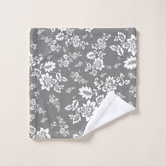 White Floral op Ultimate Grey Background Bad Handdoek (Wasdoekje)