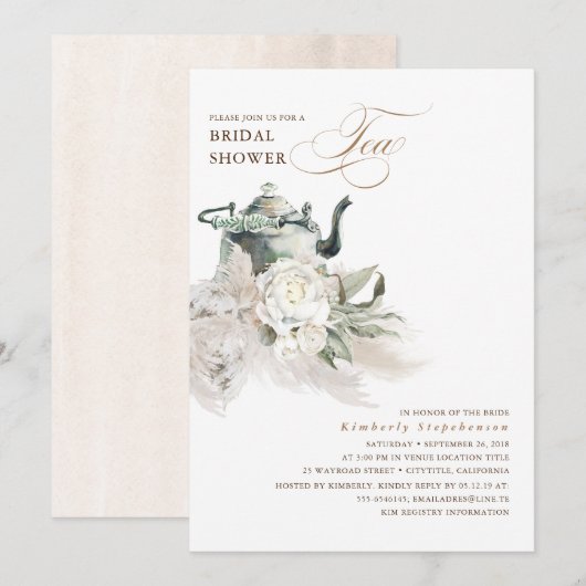 White Floral Pampas Grass Boho Vrijgezellenfeest T Kaart (Voorkant / Achterkant)