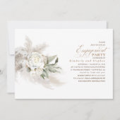 White Floral Pampas Grass Elegant Engagement Party Kaart (Voorkant)