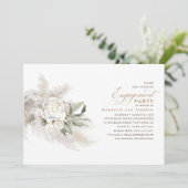 White Floral Pampas Grass Elegant Engagement Party Kaart (Staand voorkant)