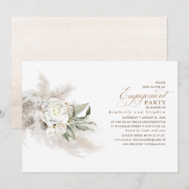 White Floral Pampas Grass Elegant Engagement Party Kaart