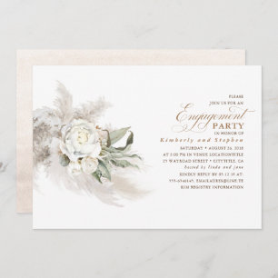 White Floral Pampas Grass Elegant Engagement Party Kaart