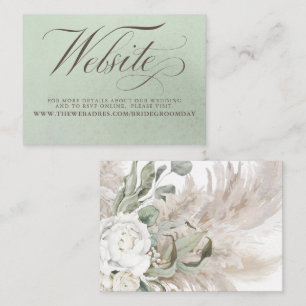 White Floral Pampas Grass Sage Wedding Website Informatiekaartje