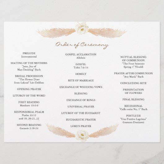 White Floral Pampas Grass Tri+Fold Wedding Program Flyer (Achterkant)