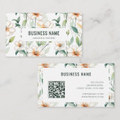 White Floral Pattern Green Greenery QR Code Visitekaartje (Voorkant / Achterkant)