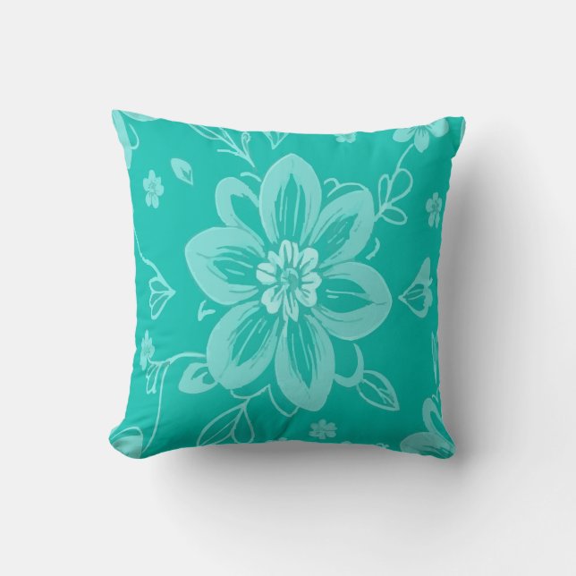 White Floral Pattern on Teal Background Kussen (Voorkant)