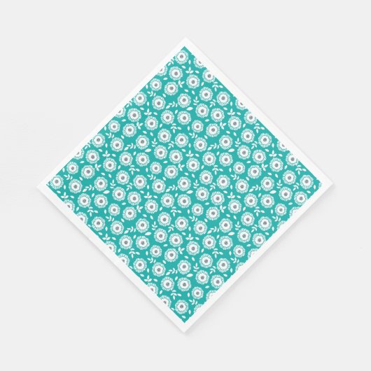 White floral pattern on turquoise background servet (Hoek)