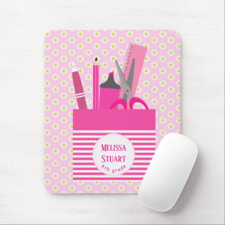 White Floral Pattern Pink Girly Stationeries Muismat
