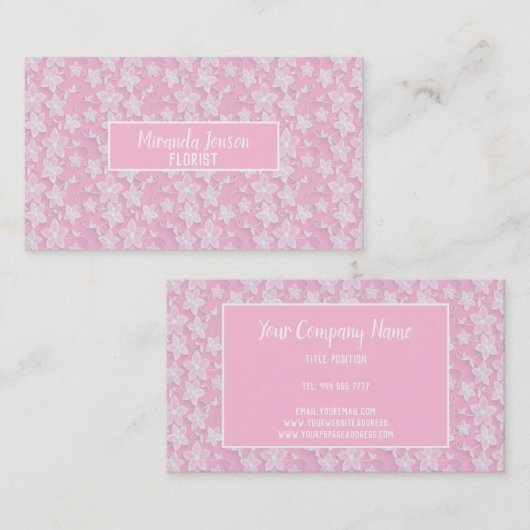 White Floral Pattern Visitekaartje (Voorkant / Achterkant)