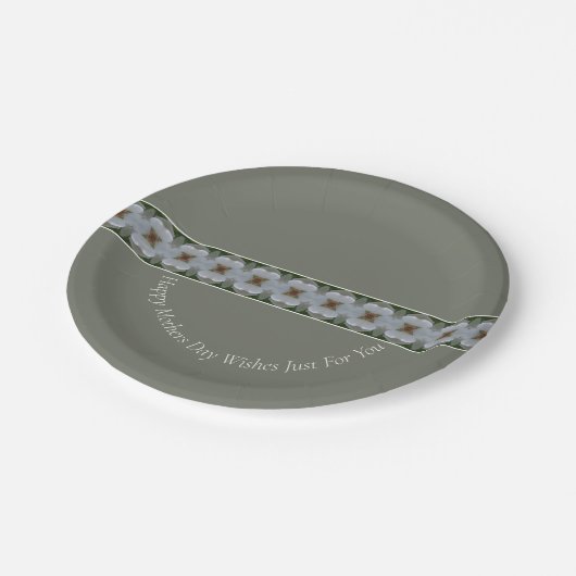 White Floral Patterned Papieren Bordje (Gekanteld)