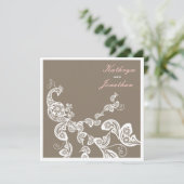 White Floral Peacock Elegant Boho Wedding Invite Kaart (Staand voorkant)