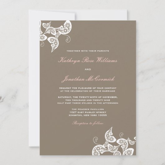 White Floral Peacock Elegant Boho Wedding Invite Kaart (Voorkant)