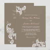 White Floral Peacock Elegant Boho Wedding Invite Kaart (Voorkant / Achterkant)