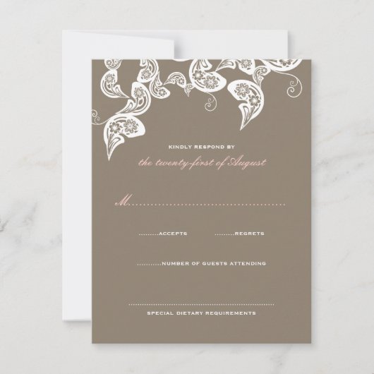 White Floral Peacock Elegant Wedding RSVP Card (Voorkant)