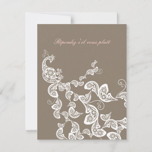 White Floral Peacock Elegant Wedding RSVP Card (Achterkant)
