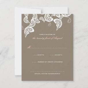 White Floral Peacock Elegant Wedding RSVP Card Kaartje
