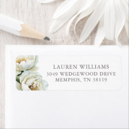 White Floral Peonies Personalized Etiket