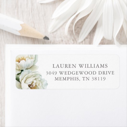 White Floral Peonies Personalized  Etiket (Insitu)