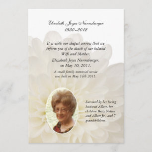 White Floral Photo Death Announcard Aankondiging