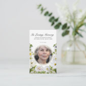 White Floral Photo Memorial Prayer Card Visitekaartje (Staand voorkant)