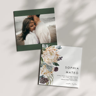 White Floral Photo Square Weddenschap Kaart