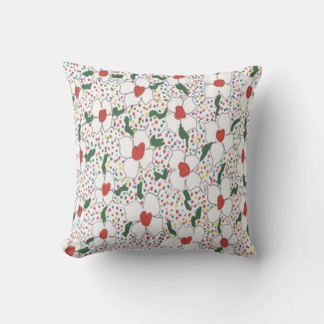 White Floral Polka Dot Pattern Pillow Kussen (Voorkant)